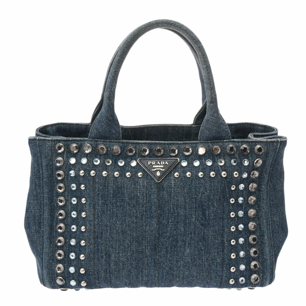 PRADA Canapa Tote Bag Blue Denim Handbag